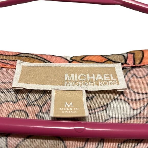 Michael Kors Top Woman's Size Medium Short Cap Sleeve Round Neck Viscose Retro - Picture 6 of 7